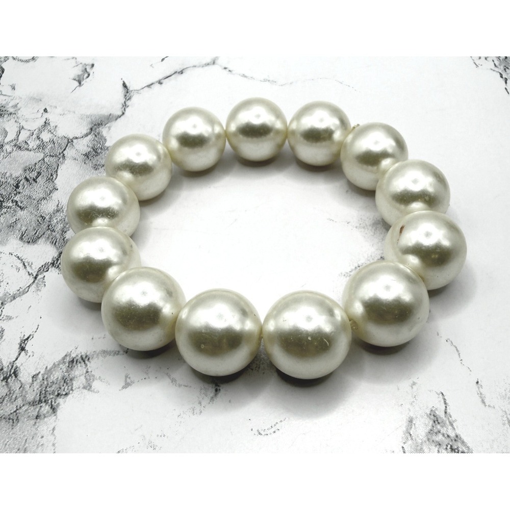 Chunky Faux Pearl Stretch Bracelet 16mm Large Pearl Statement Bracelet